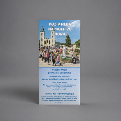 Molitveni Komplet – Krunica & Vodič za Molitvu (Fatima & Međugorje) Brochure with a picture of a church and people on a gray background