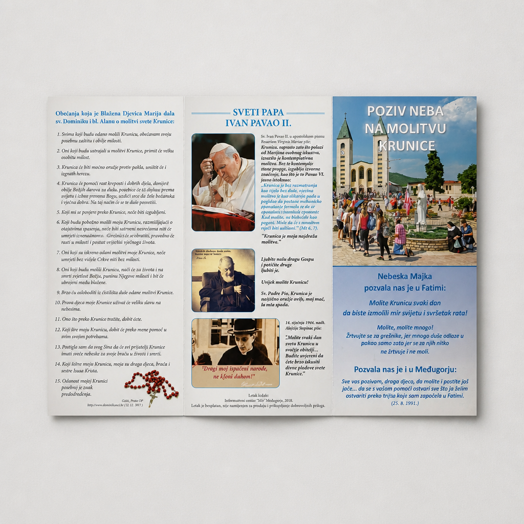 Molitveni Komplet – Krunica & Vodič za Molitvu (Fatima & Međugorje) Brochure or magazine with images and text on a white background