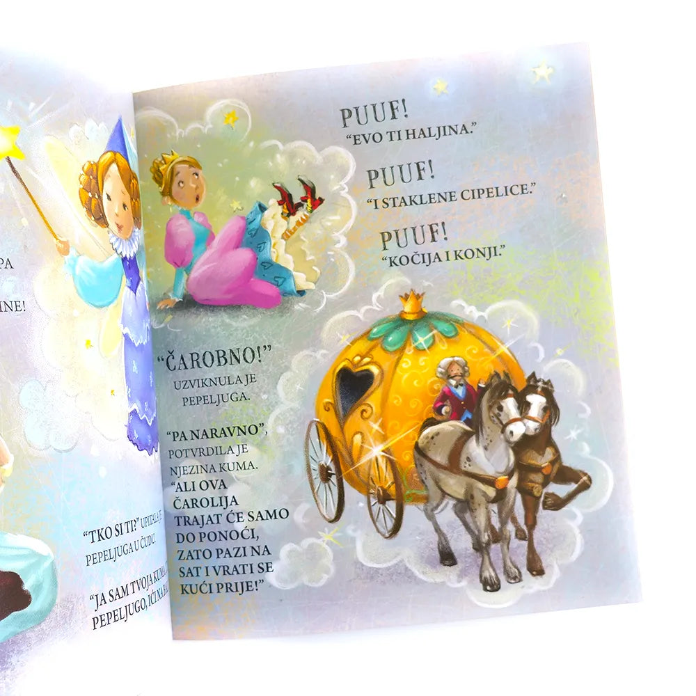 Nasmiješi se Pepeljugo Children's book with fairy tale illustrations and text on a white background
