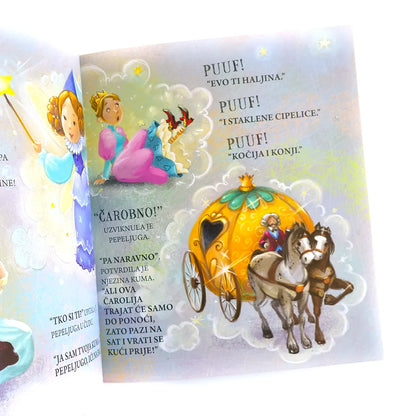 Nasmiješi se Pepeljugo Children's book with fairy tale illustrations and text on a white background