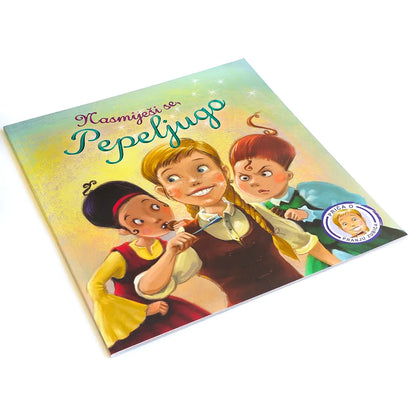 Nasmiješi se Pepeljugo Children's book cover with three children brushing their teeth on a white background