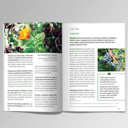 PRIRODA LIJEČI – Ljekovito Bilje i Med za Vaše Zdravlje Open book showing pages with nature-themed content and images of plants and berries. shopncro
