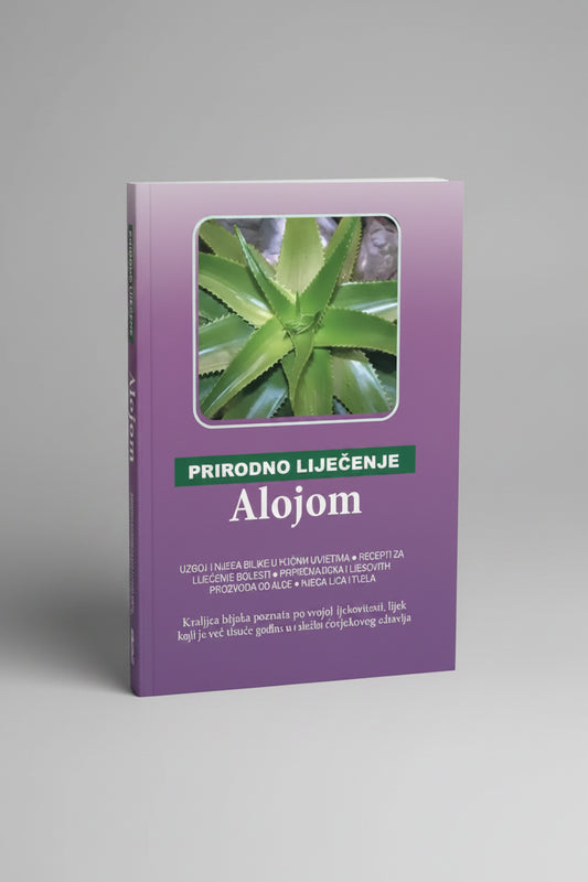Prirodno liječenje – Alojom (Natural Healing with Aloe) Book cover with aloe vera image and text in a foreign language
