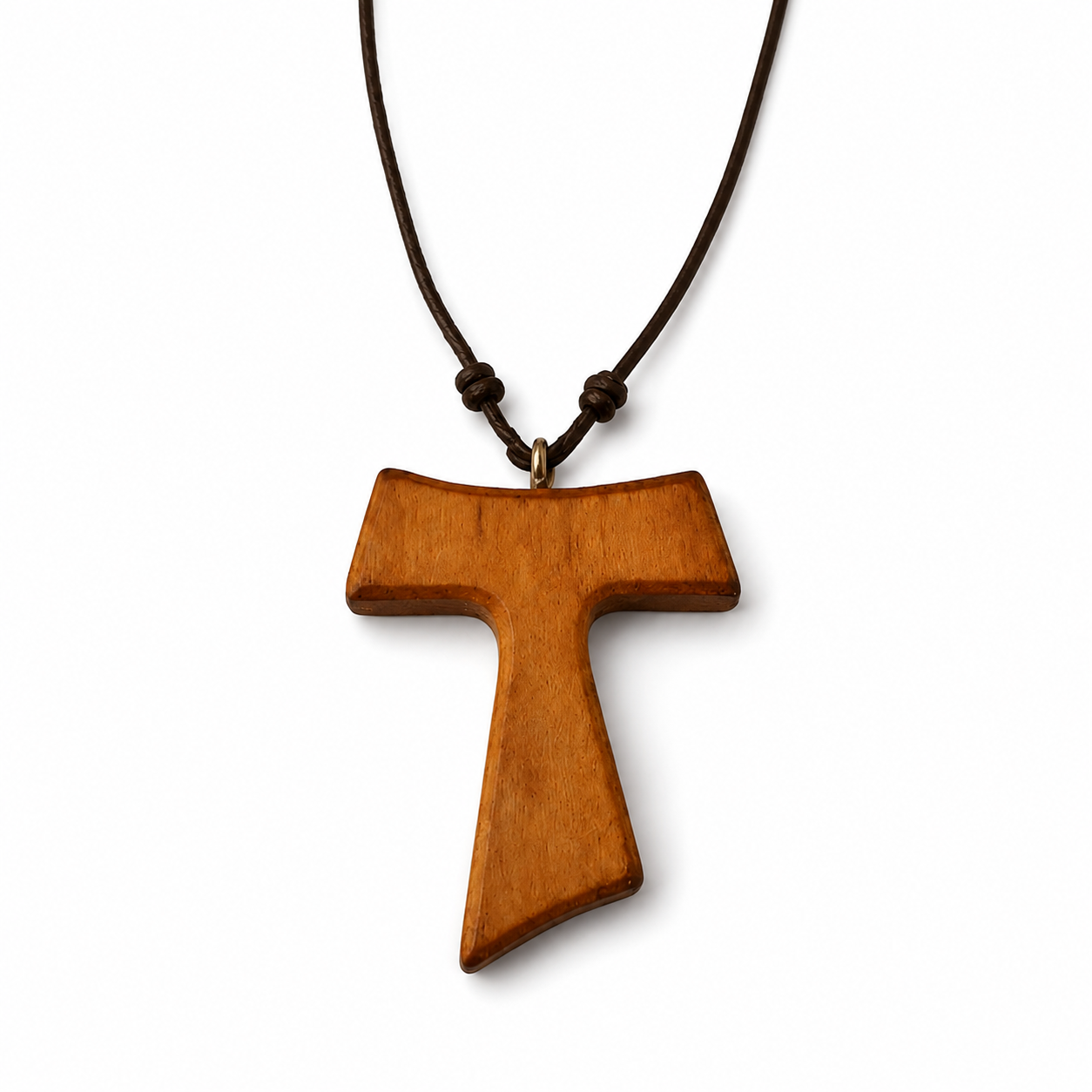 Traditional Međugorje Necklace (S) Wooden pendant on a cord against a white background