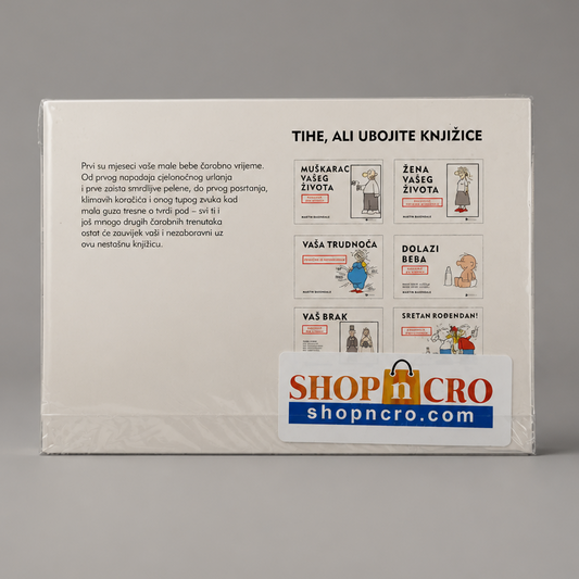 Vaša mala beba – Radosnica (Croatian Humour & Baby Memory Book) Book with illustrations and text on a gray background, featuring the ShopNCro brand.