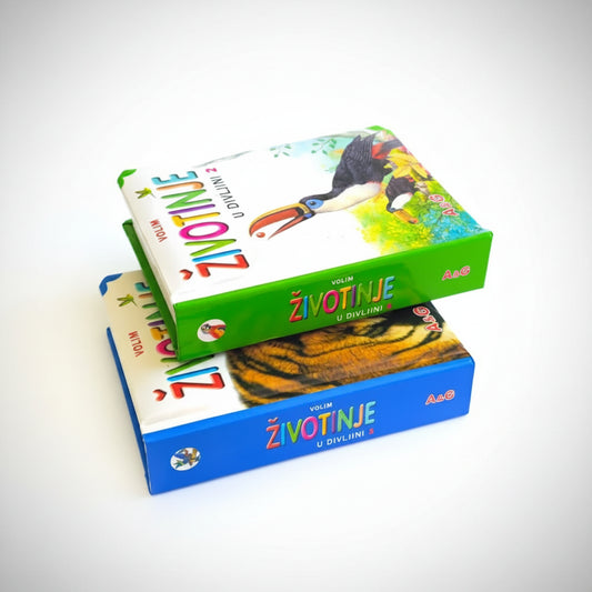 Volim Životinje u Divljini (Set of 2) Stack of children's books with animal illustrations on a white background