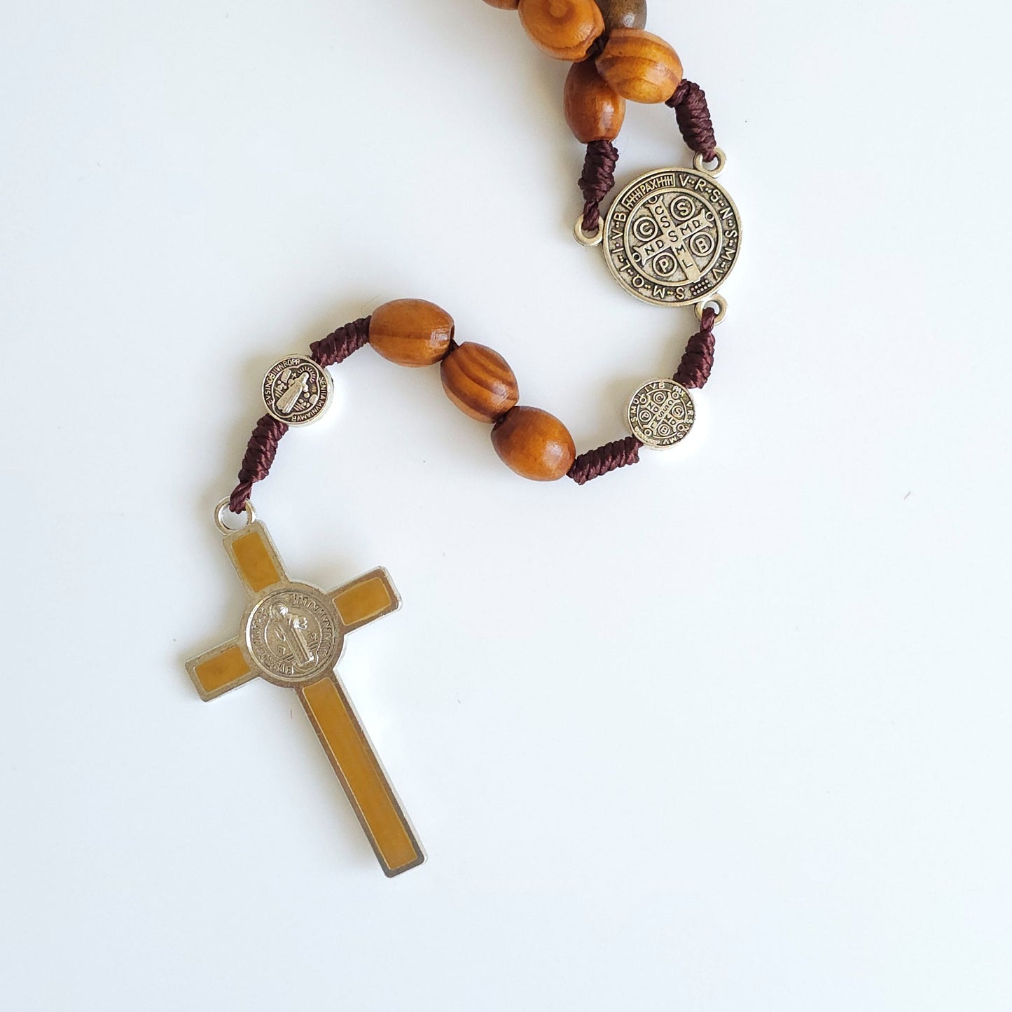 Wooden Saint Benedict Rosary with Gold Crucifix – Handcrafted Catholic Prayer Beads