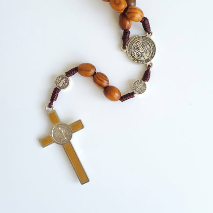 Wooden Saint Benedict Rosary with Gold Crucifix – Handcrafted Catholic Prayer Beads