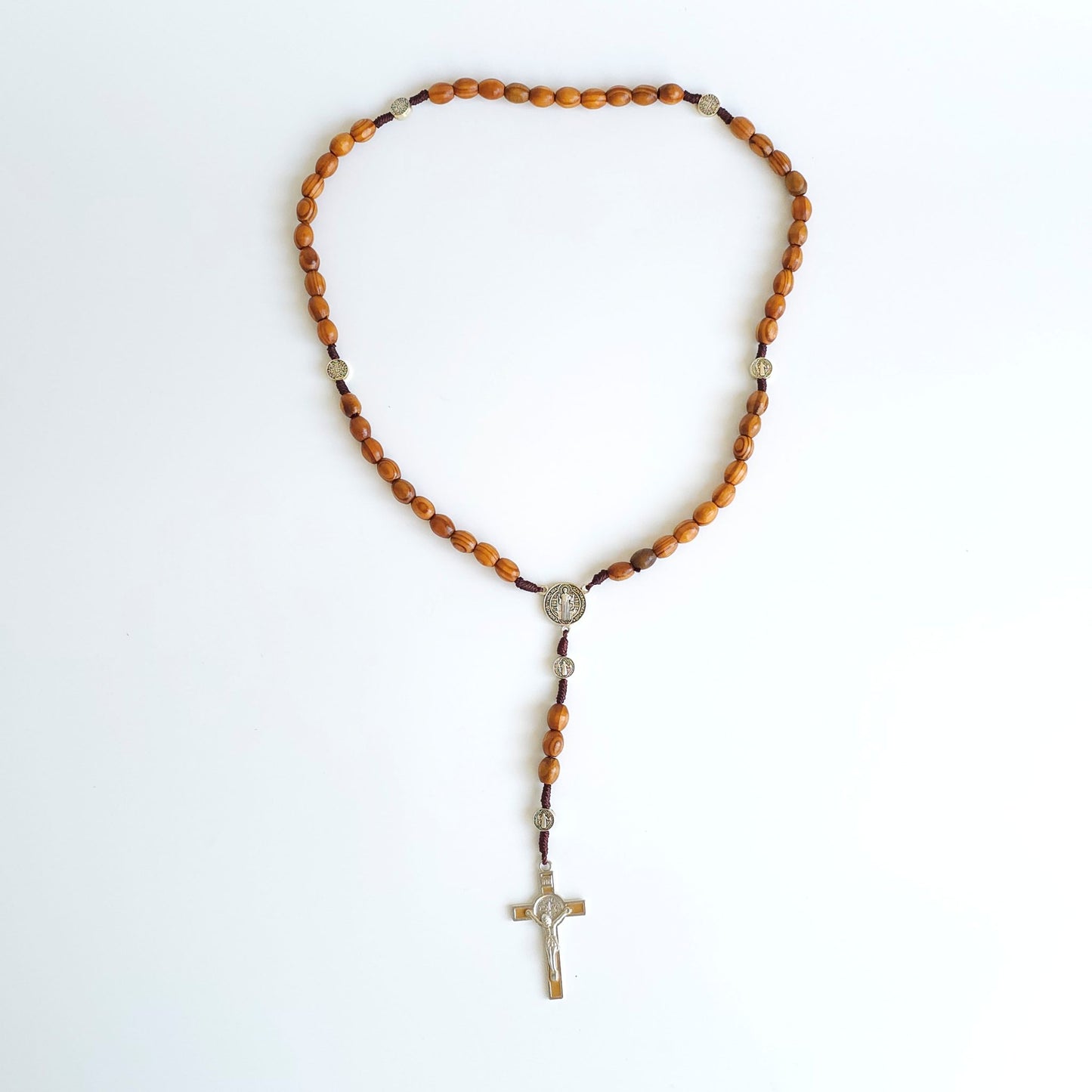 Wooden Saint Benedict Rosary with Gold Crucifix – Handcrafted Catholic Prayer Beads