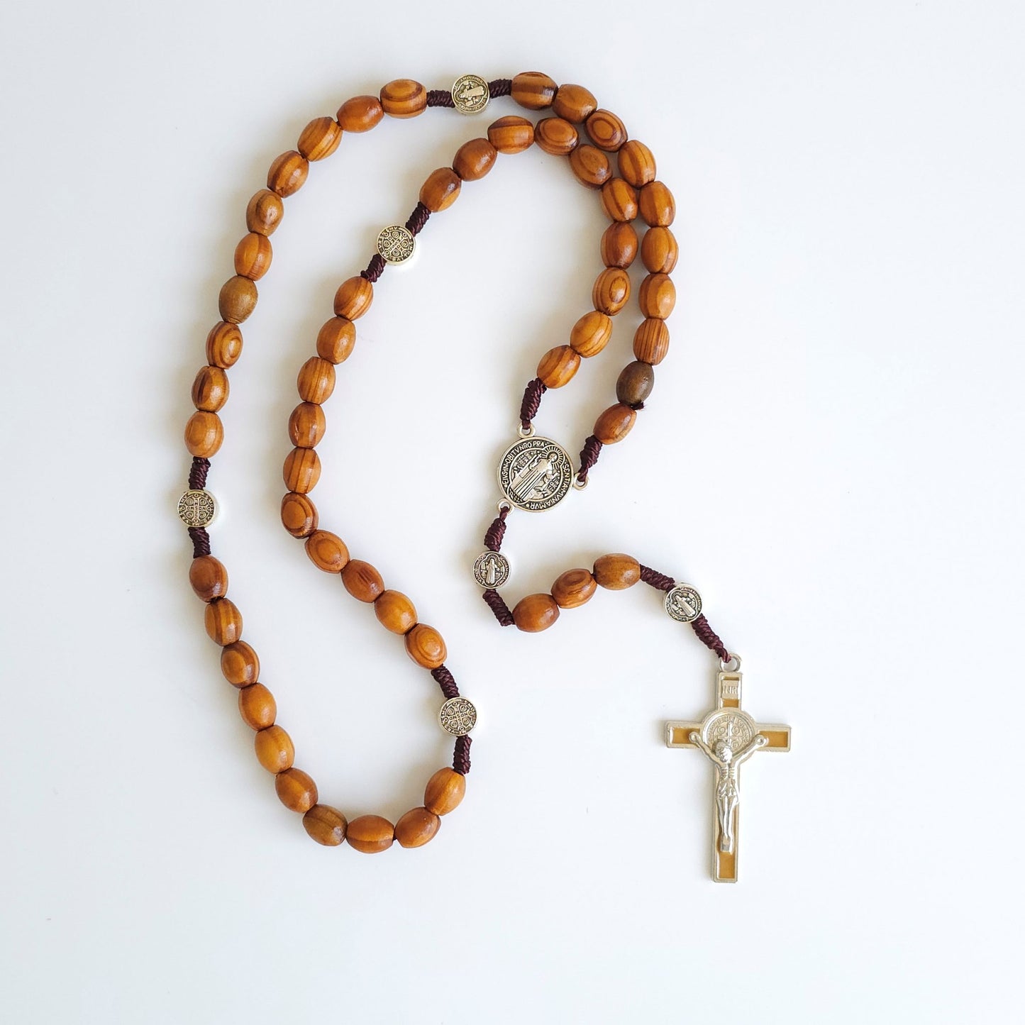 Wooden Saint Benedict Rosary with Gold Crucifix – Handcrafted Catholic Prayer Beads