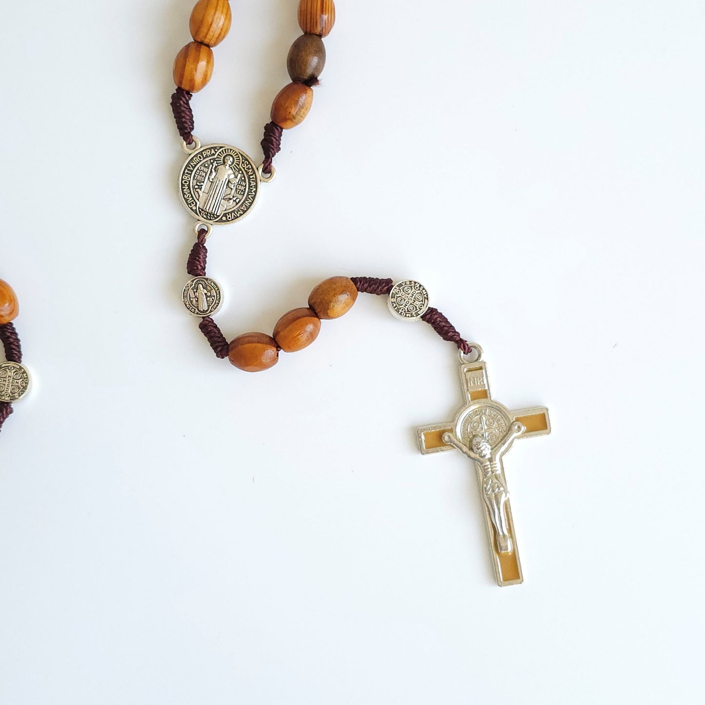 Wooden Saint Benedict Rosary with Gold Crucifix – Handcrafted Catholic Prayer Beads