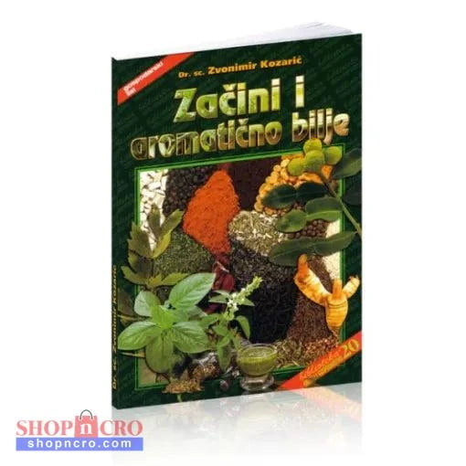 Začini i Aromatično Bilje Book cover with green and orange elements on a white background