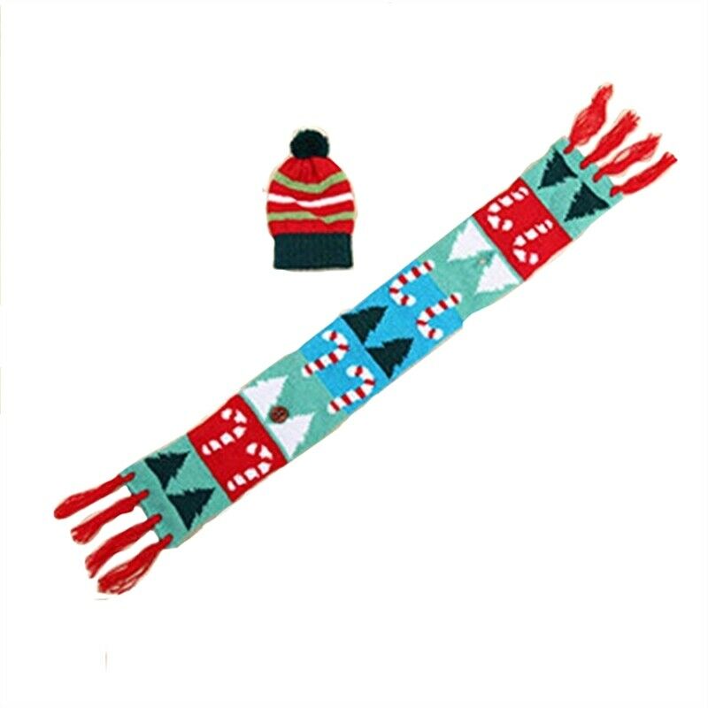 Christmas Bottle Cover – Knitted Scarf & Hat Set (Santa, Reindeer & Candy Cane)