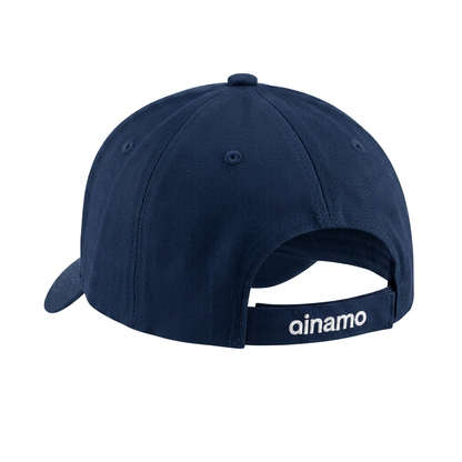 A navy blue baseball cap shown from the back, featuring a curved brim and an adjustable strap with the brand name 'ainamo' printed in white. Baseball Cap Dinamo Zagreb in Navy Blue shopncro